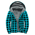 Turquoise And Black Buffalo Check Print Sherpa Lined Zip Up Hoodie
