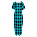 Turquoise And Black Buffalo Check Print Short Sleeve Long Nightdress