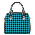 Turquoise And Black Buffalo Check Print Shoulder Handbag
