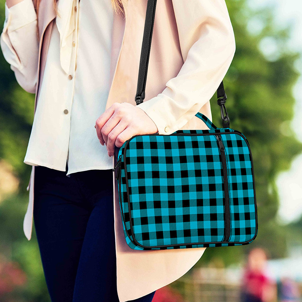 Turquoise And Black Buffalo Check Print Shoulder Strap Bible Bag
