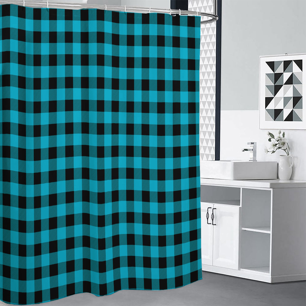 Turquoise And Black Buffalo Check Print Shower Curtain