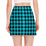 Turquoise And Black Buffalo Check Print Side Slit Mini Skirt