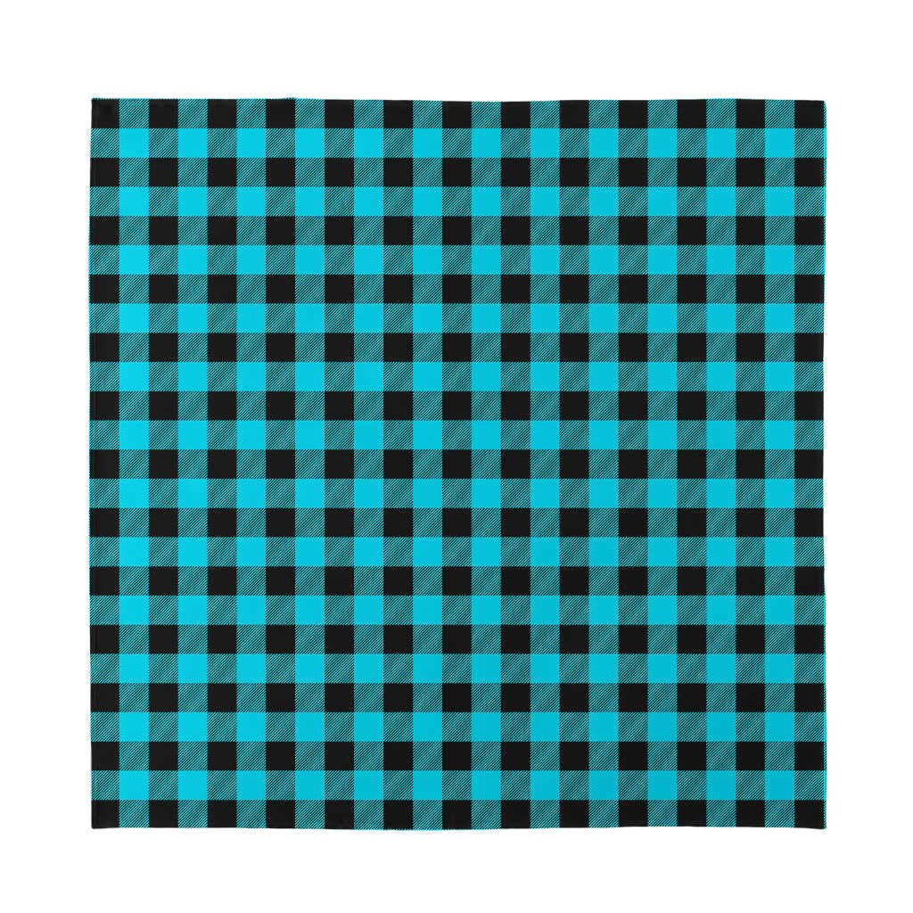 Turquoise And Black Buffalo Check Print Silk Bandana