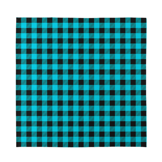 Turquoise And Black Buffalo Check Print Silk Bandana