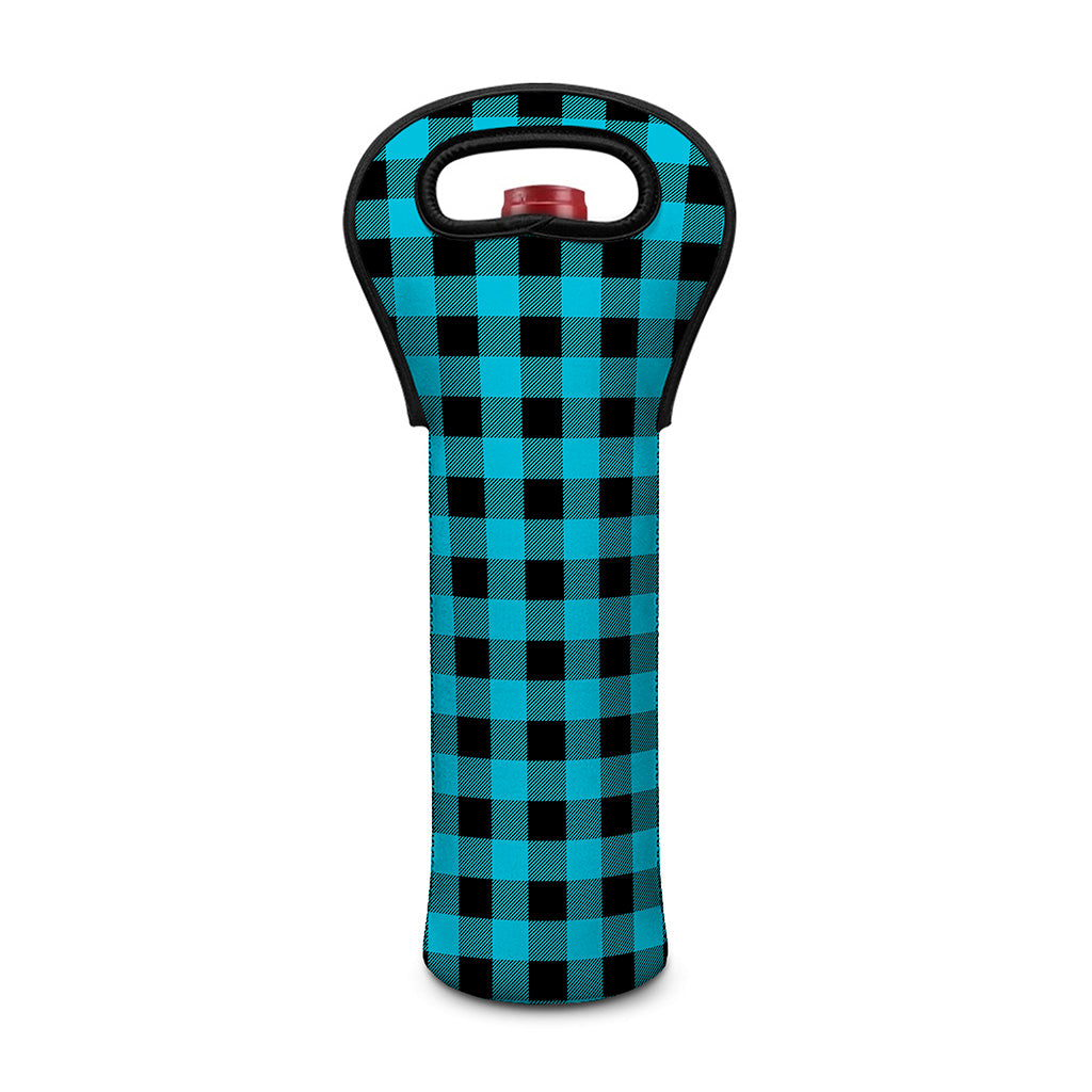 Turquoise And Black Buffalo Check Print Single Neoprene Wine Tote