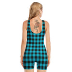 Turquoise And Black Buffalo Check Print Sleeveless One Piece Swimsuit