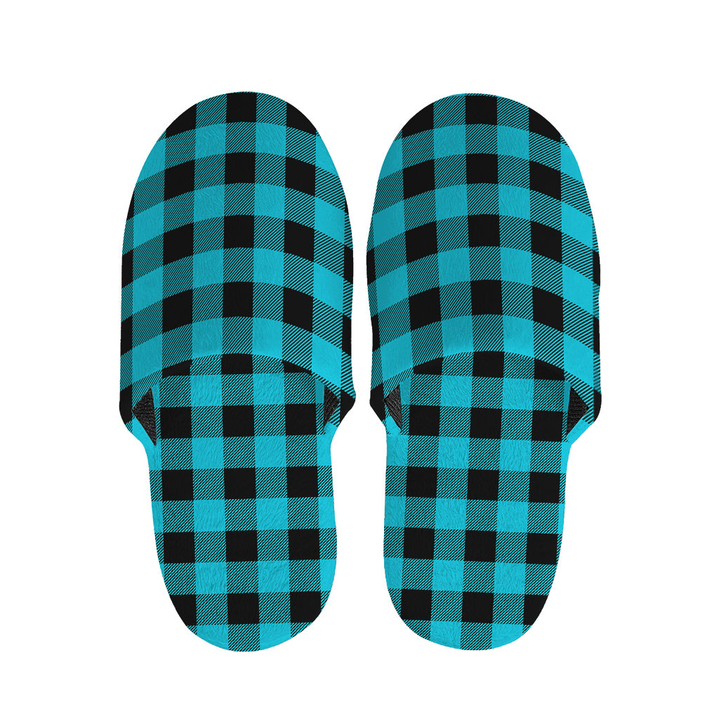 Turquoise And Black Buffalo Check Print Slippers