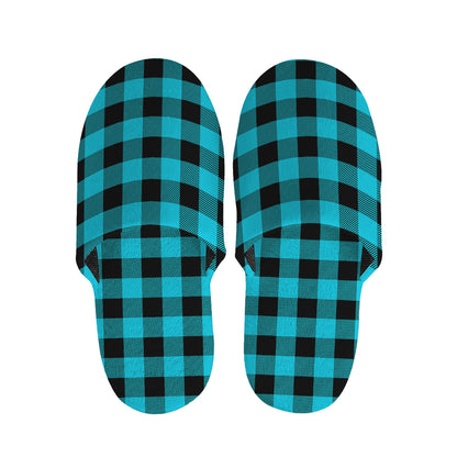 Turquoise And Black Buffalo Check Print Slippers