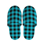 Turquoise And Black Buffalo Check Print Slippers