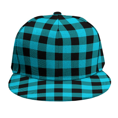 Turquoise And Black Buffalo Check Print Snapback Cap