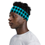 Turquoise And Black Buffalo Check Print Sports Headband