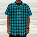 Turquoise And Black Buffalo Check Print Textured Short Sleeve Shirt