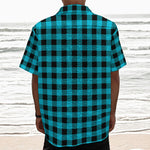 Turquoise And Black Buffalo Check Print Textured Short Sleeve Shirt