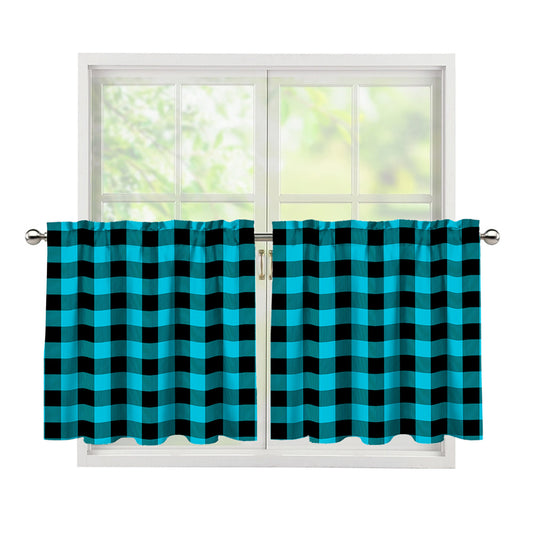 Turquoise And Black Buffalo Check Print Tier Curtains