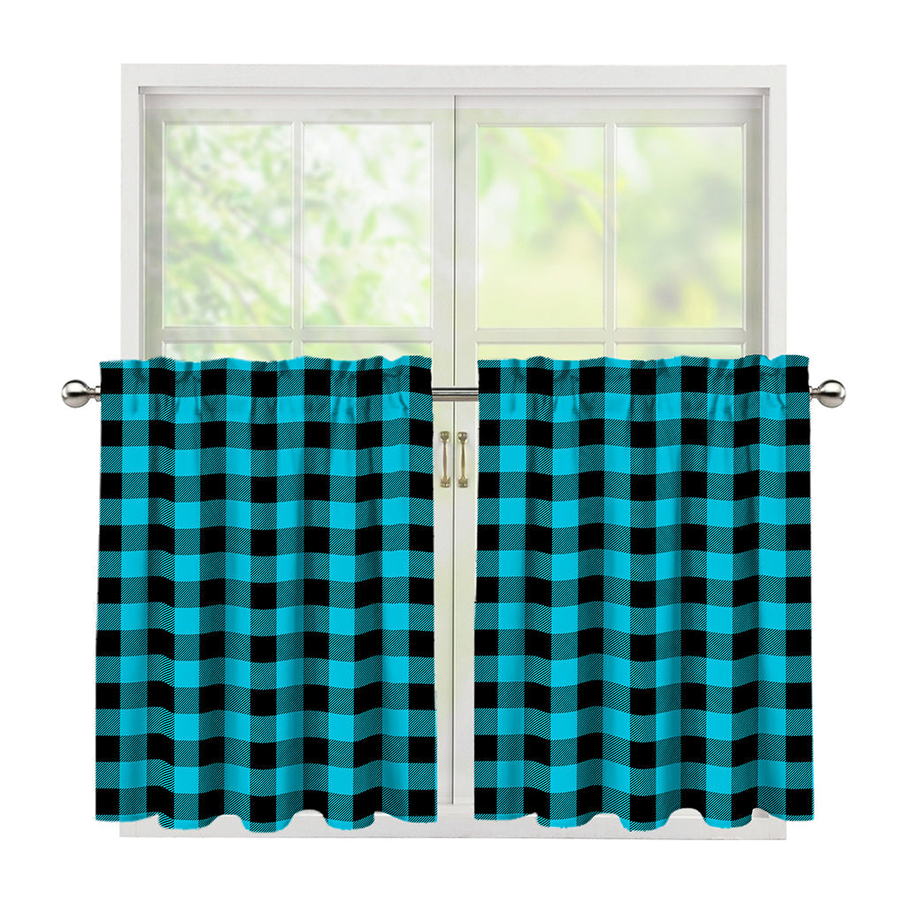 Turquoise And Black Buffalo Check Print Tier Curtains