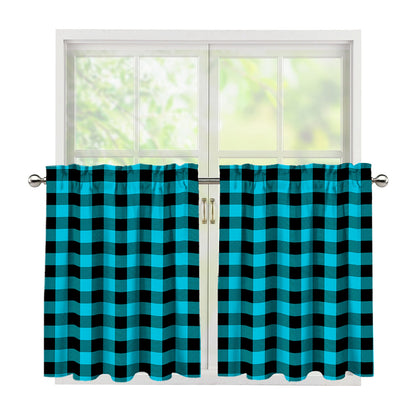 Turquoise And Black Buffalo Check Print Tier Curtains