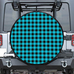 Turquoise And Black Buffalo Check Print Tire Cover