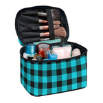 Turquoise And Black Buffalo Check Print Travel Makeup Bag