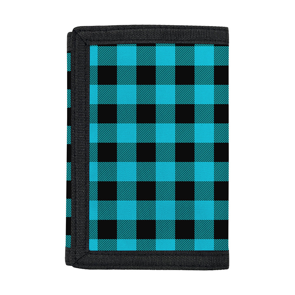Turquoise And Black Buffalo Check Print Trifold Wallet