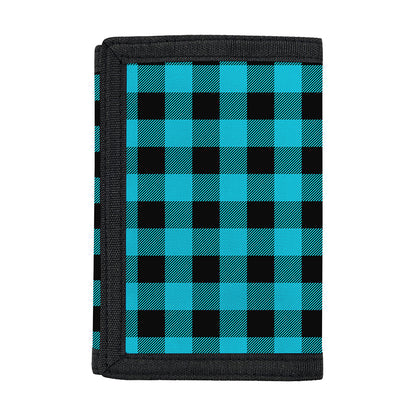 Turquoise And Black Buffalo Check Print Trifold Wallet