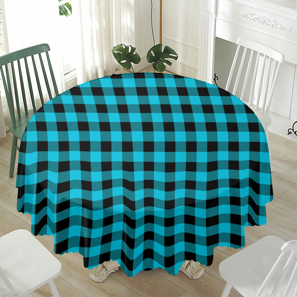 Turquoise And Black Buffalo Check Print Waterproof Round Tablecloth