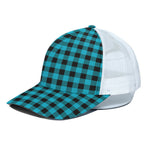 Turquoise And Black Buffalo Check Print White Mesh Trucker Cap