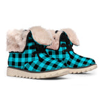 Turquoise And Black Buffalo Check Print Winter Boots