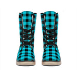 Turquoise And Black Buffalo Check Print Winter Boots