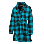 Turquoise And Black Buffalo Check Print Women's Bathrobe