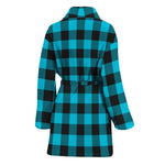 Turquoise And Black Buffalo Check Print Women's Bathrobe