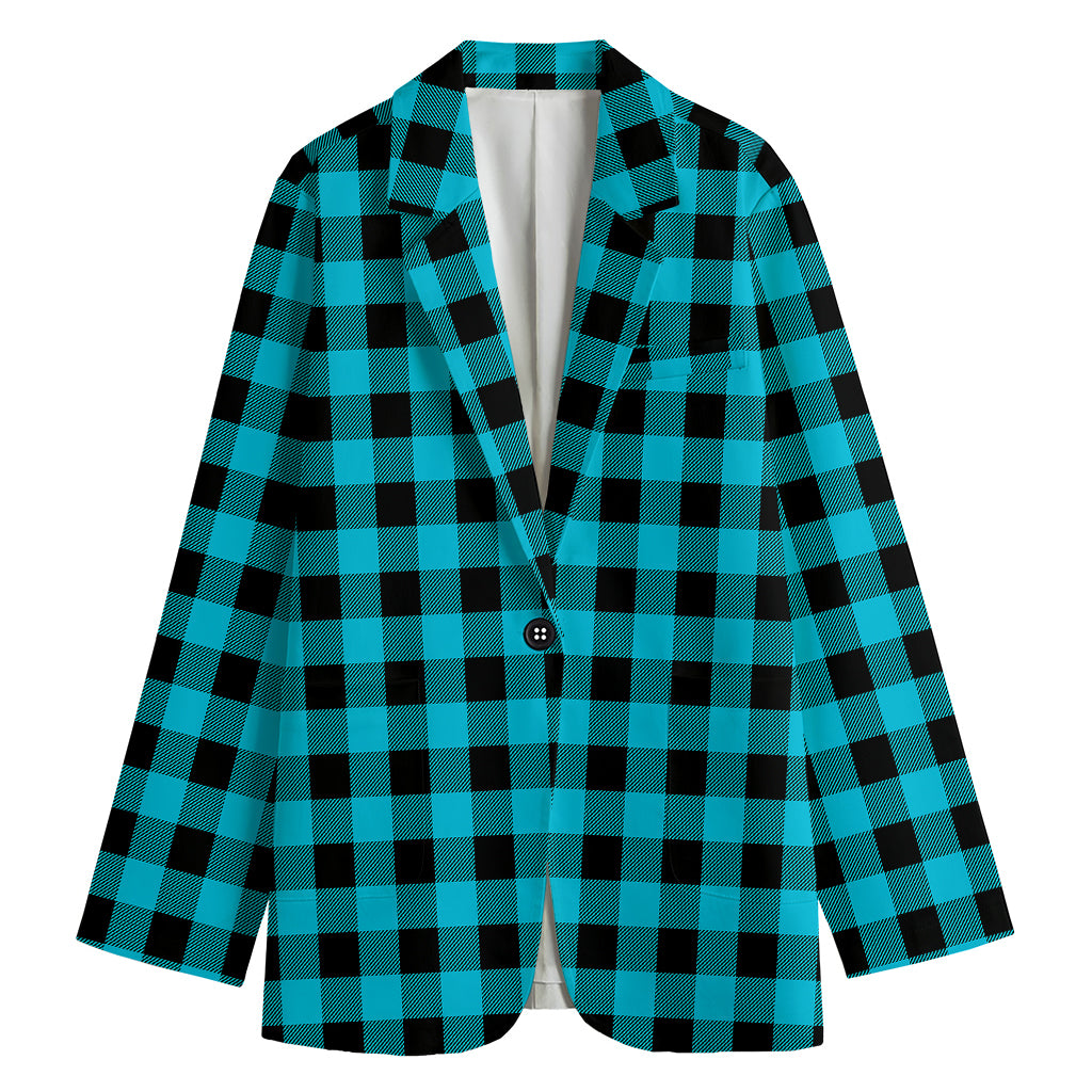 Turquoise And Black Buffalo Check Print Women's Blazer