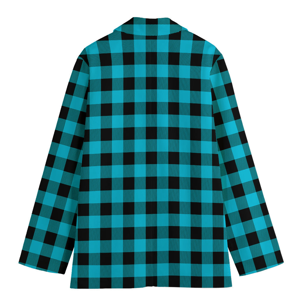 Turquoise And Black Buffalo Check Print Women's Blazer