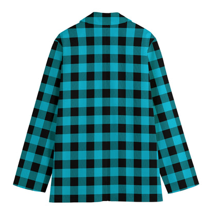 Turquoise And Black Buffalo Check Print Women's Blazer