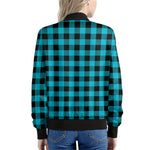 Turquoise And Black Buffalo Check Print Women's Bomber Jacket