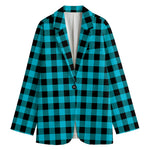Turquoise And Black Buffalo Check Print Women's Cotton Blazer