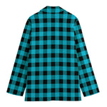 Turquoise And Black Buffalo Check Print Women's Cotton Blazer