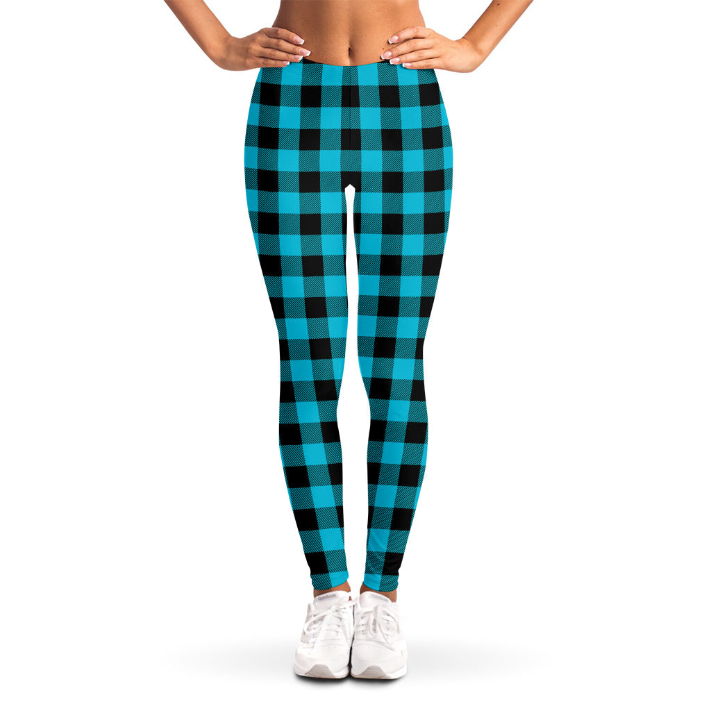 Turquoise And Black Buffalo Check Print Women's Leggings