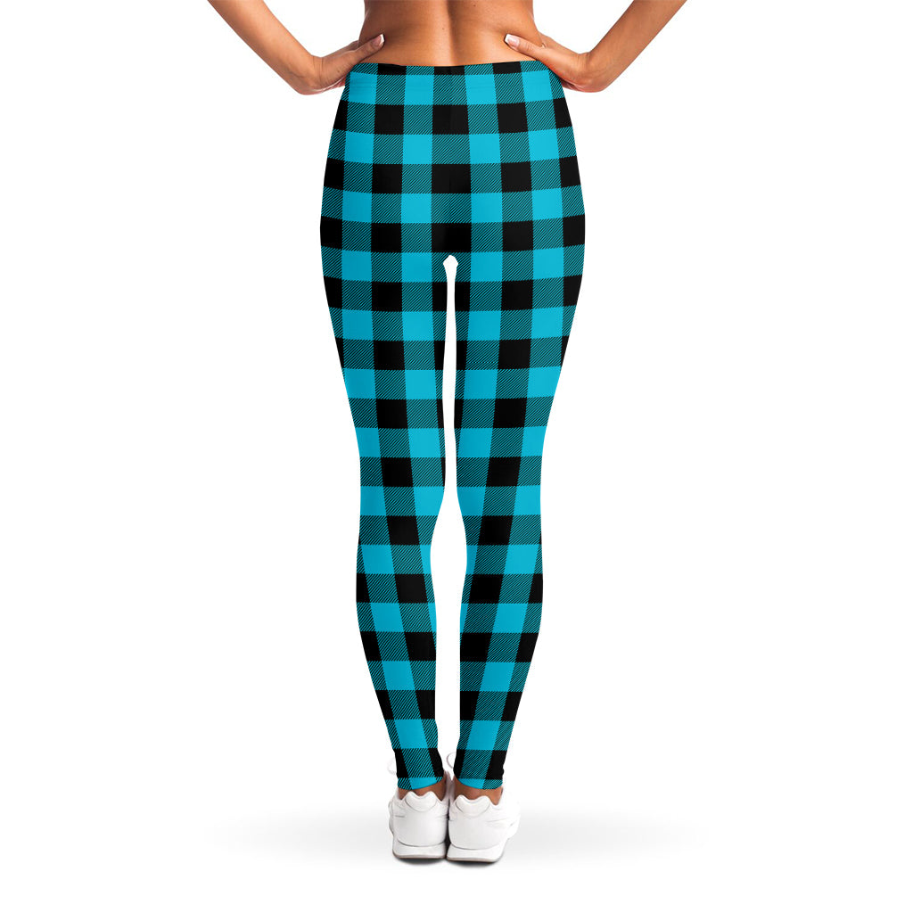 Turquoise And Black Buffalo Check Print Women's Leggings