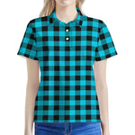 Turquoise And Black Buffalo Check Print Women's Polo Shirt