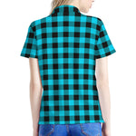 Turquoise And Black Buffalo Check Print Women's Polo Shirt