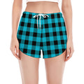 Turquoise And Black Buffalo Check Print Women's Split Running Shorts