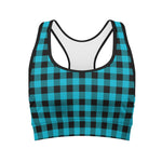 Turquoise And Black Buffalo Check Print Women's Sports Bra