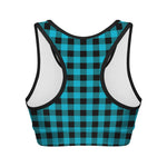 Turquoise And Black Buffalo Check Print Women's Sports Bra