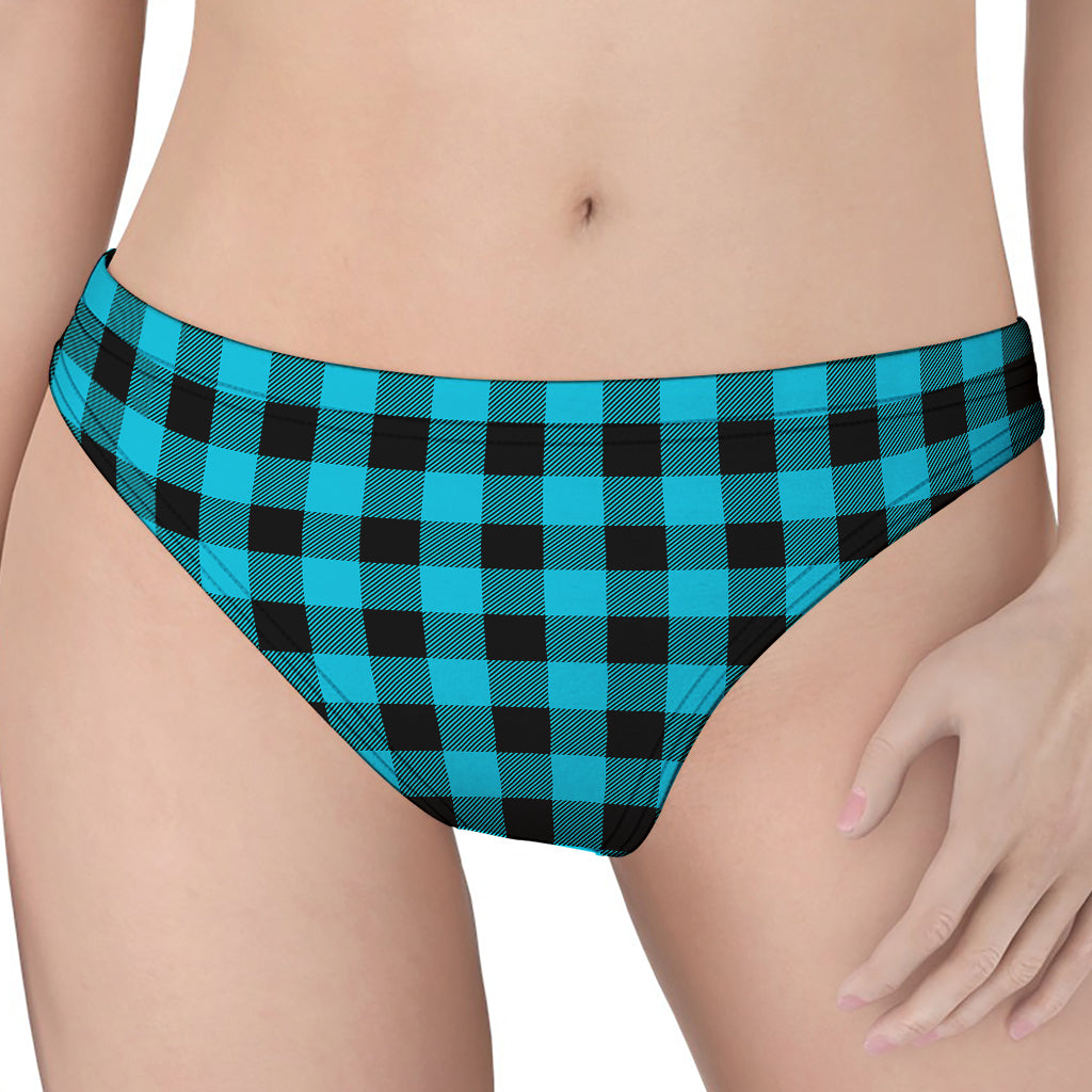 Turquoise And Black Buffalo Check Print Women's Thong