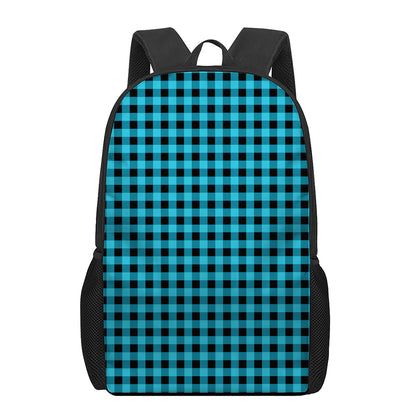 Turquoise And Black Check Pattern Print 17 Inch Backpack