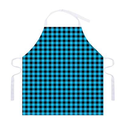 Turquoise And Black Check Pattern Print Adjustable Apron
