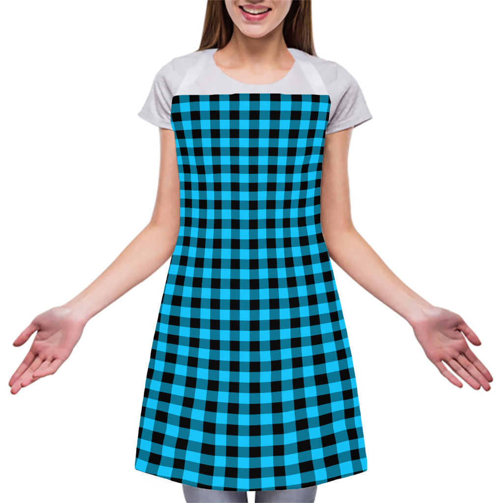 Turquoise And Black Check Pattern Print Adjustable Apron