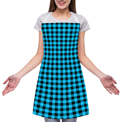 Turquoise And Black Check Pattern Print Adjustable Apron