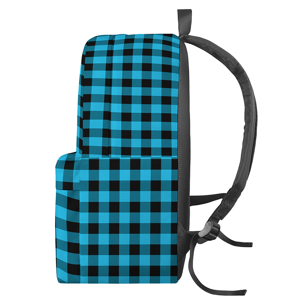 Turquoise And Black Check Pattern Print Backpack