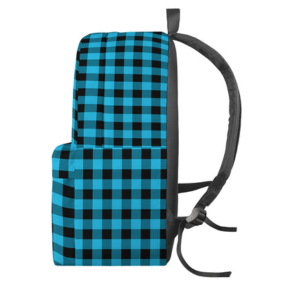 Turquoise And Black Check Pattern Print Backpack
